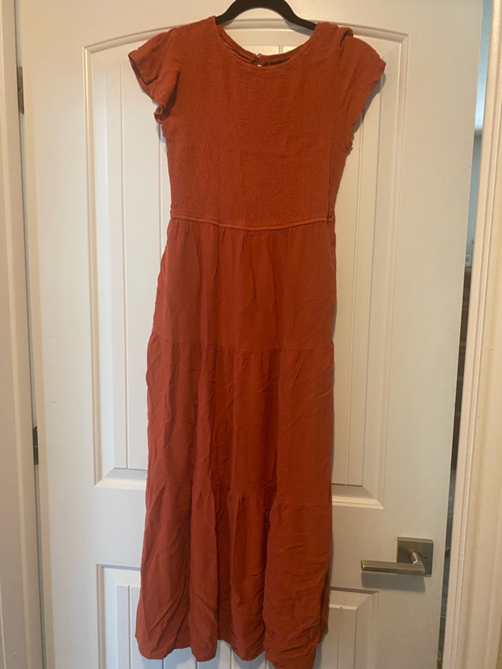 Rust Tiered Maxi Dress with Smocked Bodice
